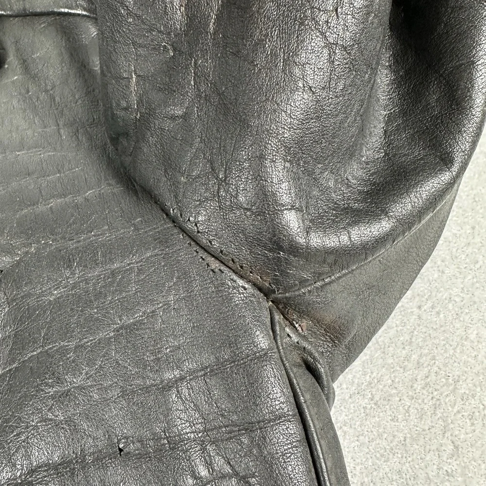 Vintage 60s 70s Leather Motorcycle Jacket Men's 40 Black Unlined Belted Biker